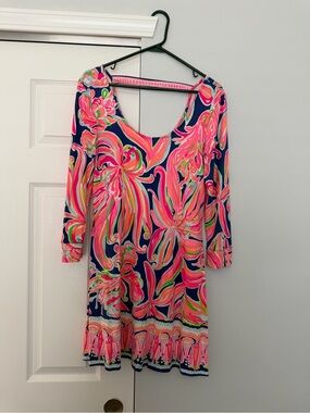 Lilly Pulitzer Vibrant Navy & Pink Floral Scoop-Neck Women's Dress